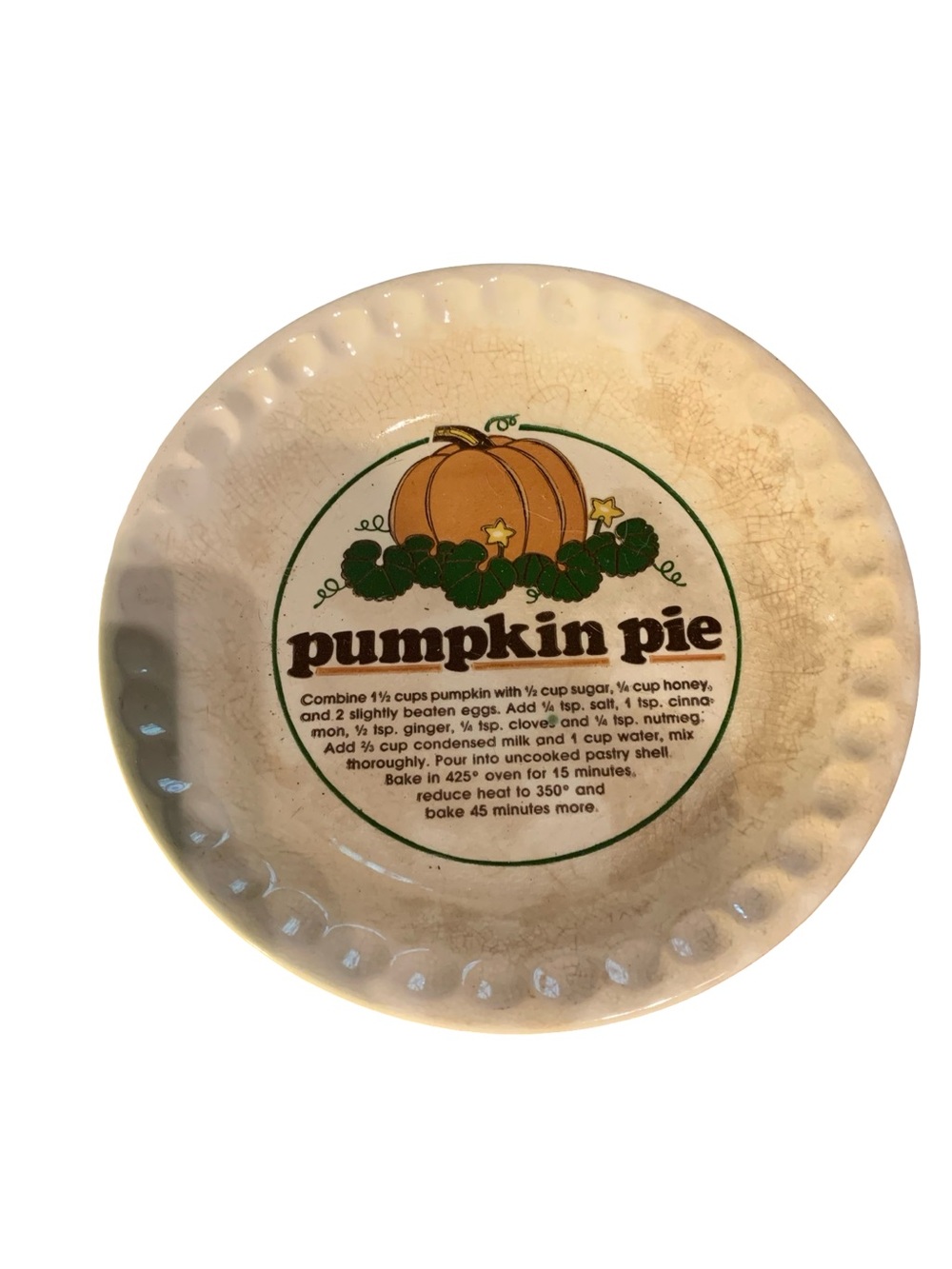 Vintage PUMPKIN PIE RECIPE Baking Plate Dish 11" Royal China Country Harvest